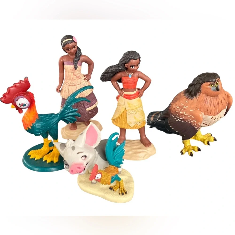 Lot 5 Disney Moana PVC Cake Topper Figure Lot Hawk Maui Tala HeiHei Pua